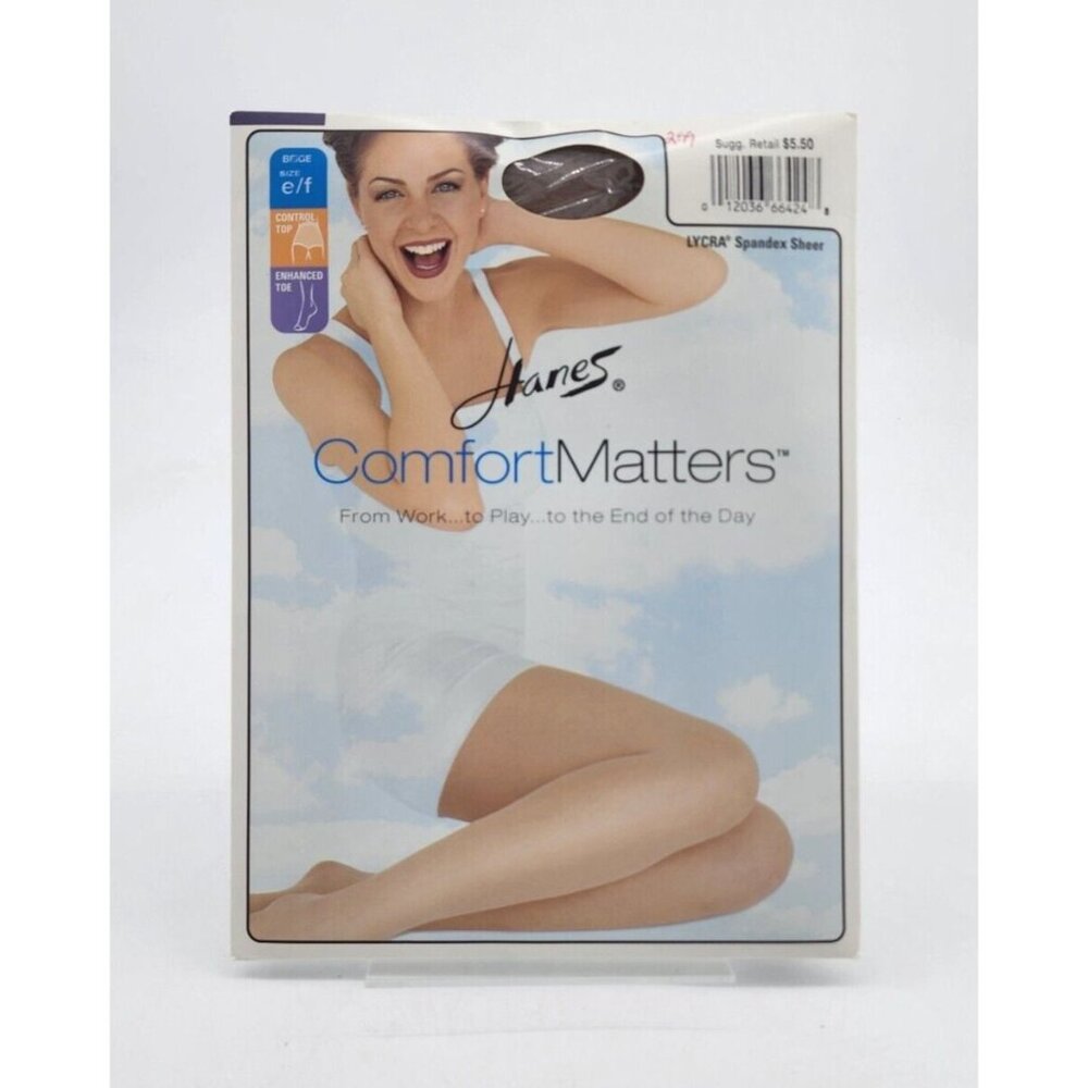 Hanes Comfort Matters Control Top Enhanced Toe Pantyhose #00L82 Beige Size EF - Picture 1 of 4